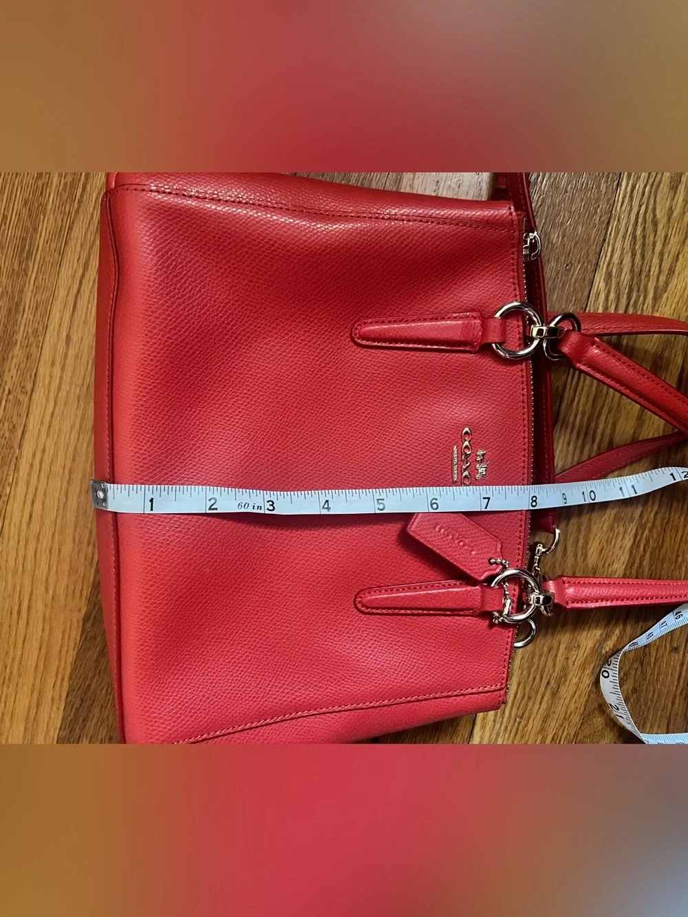 Coach coral Leather Satchel with Top Handles and Shoulder Strap